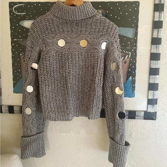 NWOT STAUD Vernacular Sweater Grey/Silver size XS chunky turtleneck $395 - Picture 7 of 12